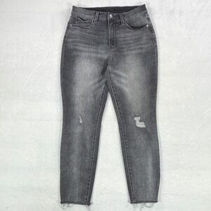 Lucky Brand High Rise Skinny Jeans Faded Black Distressed Frayed Hem 8/29A